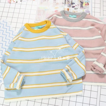 

Autumn Winter Women Sweet Striped Sweater Teen Girls Loose Student Cute Soft Sister Small Fresh Wild Retro Knitten Pullover Tops