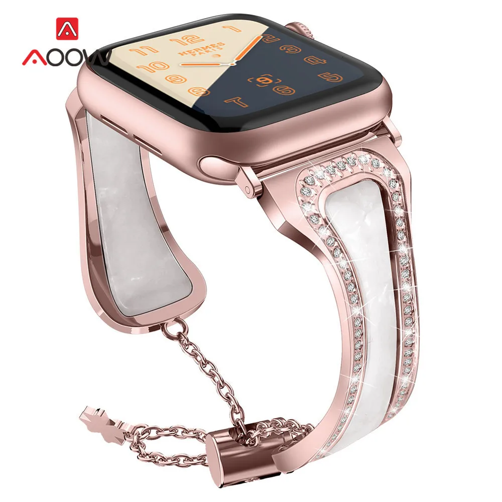 Регулируемый ремешок из смолы с цепочкой для часов Apple Watch 4, 5, 38 мм, 42 мм, 40 мм, 44 мм, женский ювелирный браслет, ремешок для iWatch 123