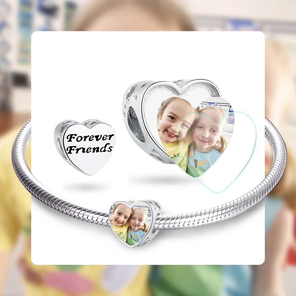 Forewe 925 пробы серебряный шарм шарик Forever Friends сердце бисер Подходит Шарм браслет DIY пользовательские фото персонализированные