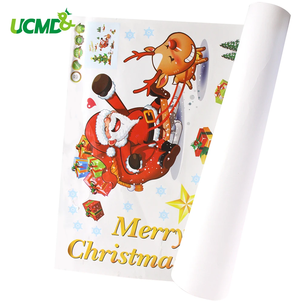 Наклейка с новогодней елкой с надписью "Merry Christmas", "Elk", "Snowman", вечерние художественные наклейки, настенные рождественские Стикеры, декор на год