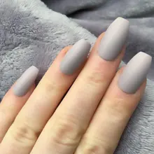 Short Matte Coffin Nails False Frosted Gray Faux Ongles With Autocollant Ballerina Shape Artificial Full Cover Fake Nails Matt