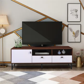 

TV Media Stand with Metal Legs, Leather Buckles for TVs' up to 65 inches in Living Room Leather Buckle