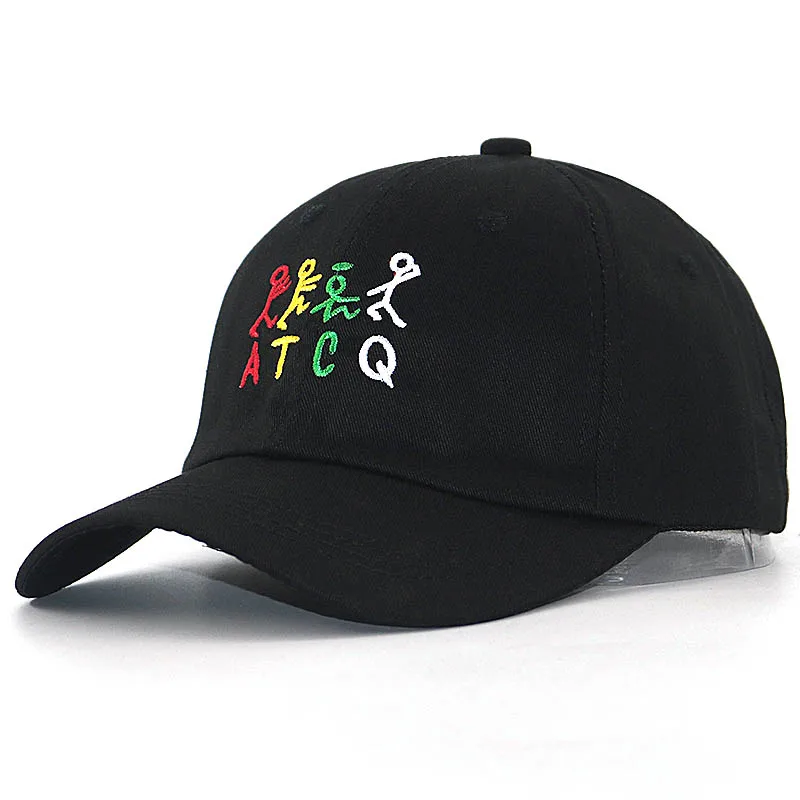 Черный Хлопок хип-хоп ATCQ бейсболки Регулируемые черные модные шляпы для папы мужские и женские изогнутые шляпы от солнца для путешествий все совпадают - Цвет: Черный