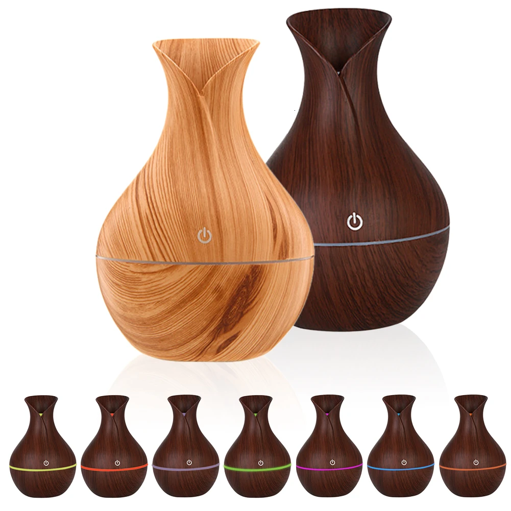 

Ultrasonic Air Humidifier Aroma Essential Oil Diffuser With Wood Grain 7 Color Changing LED Lights For Office Home