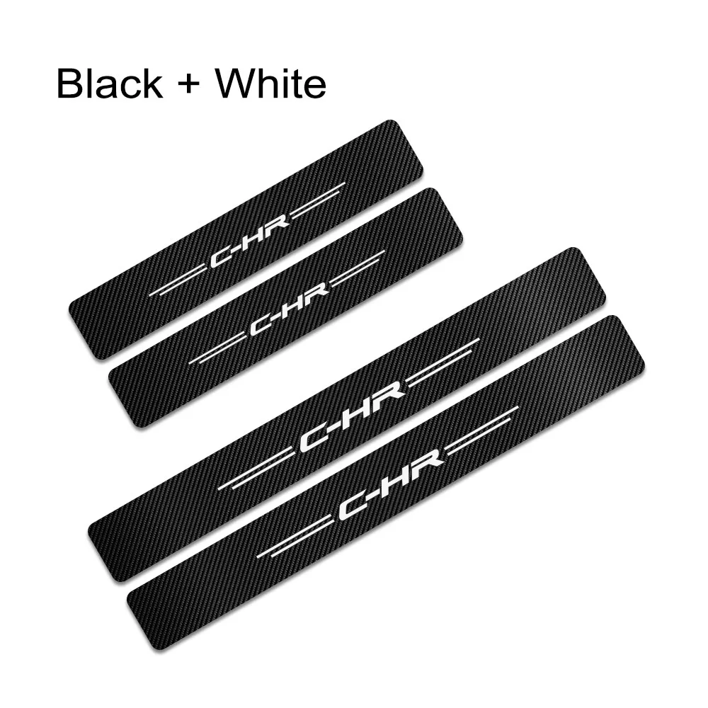 Black White 4PCS Carbon Fiber Protector Auto Door Threshold Plate Stickers For Toyota C-HR CHR Car Door Sill Guards Cover Decor Accessories - Название цвета: Black White