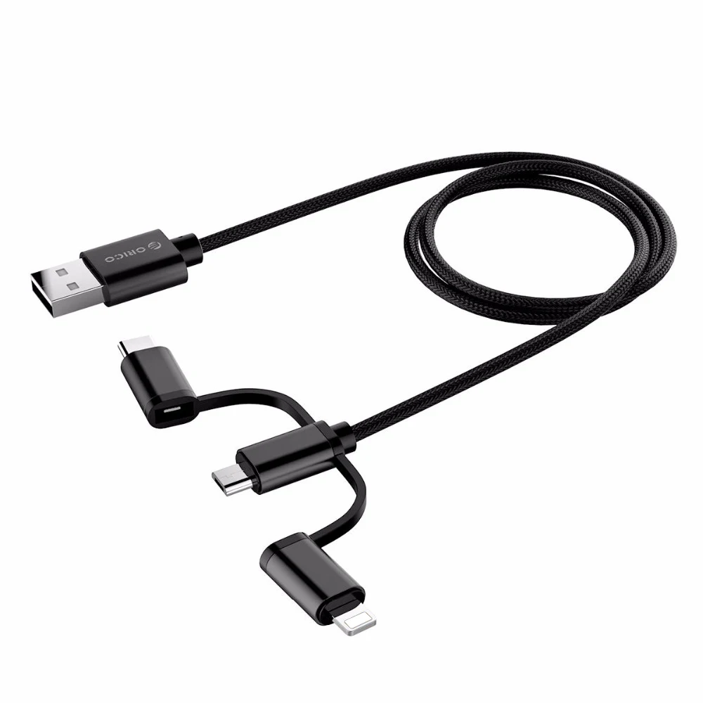 ORICO 3 IN 1 Type C Micro USB C Cable For iPhone 8 X 7 6 6S Plus iOS 10 9 8 Samsung Nokia USB Fast Charging Nylon Cables Cord (10)