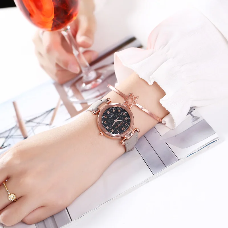 Grey Color Bracelet Женские часы Звездное небо женские часы-браслет повседневные кожаные женские кварцевые наручные часы женские часы reloj mujer relogio feminino - Цвет: Grey Color Bracelet