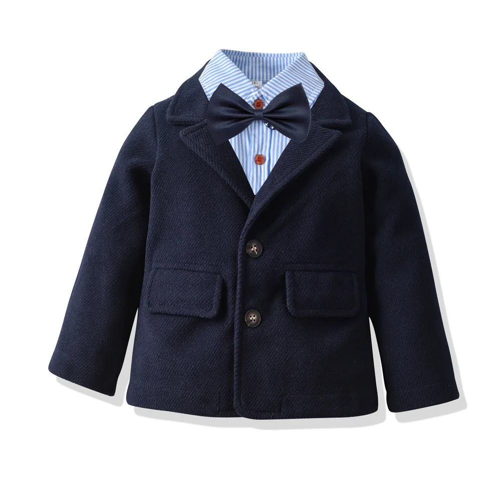 2 pieces WLG new arrival children winter cotton banquet suit jacket kids boy sriiped shirt children boy show clothes - Цвет: Черный