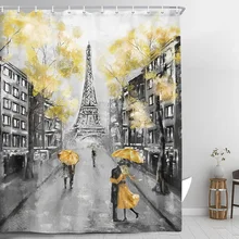 

Romantic Love DecorShower Curtains, Art Oil Painting of Paris City Landscape Eiffel Tower,Waterproof Fabric Bathroom Set