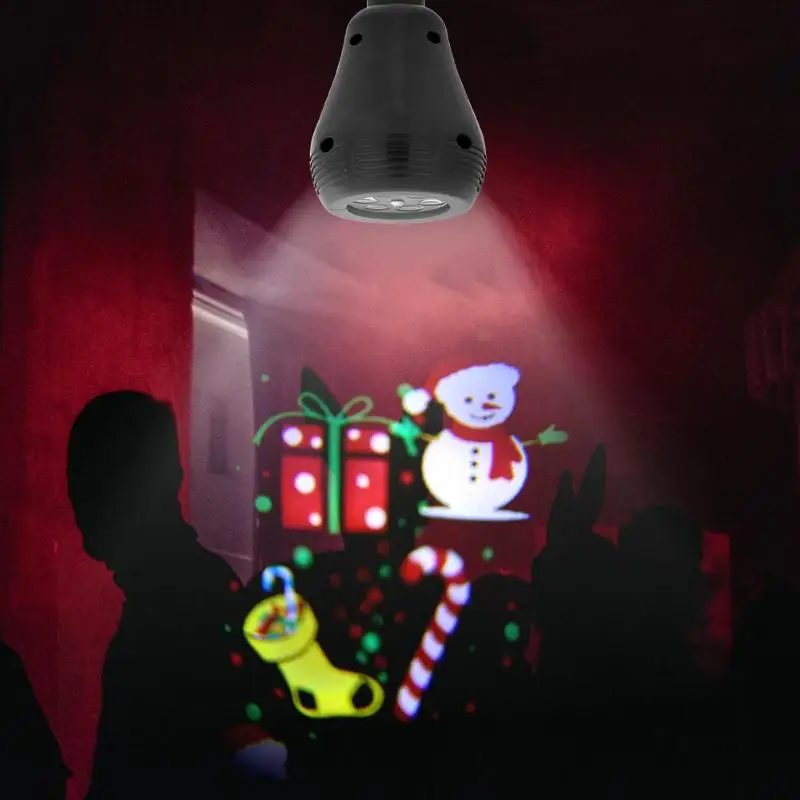 E27 светодиодный лазерный проектор с рождественским узором, цветная вращающаяся сценическая лампа