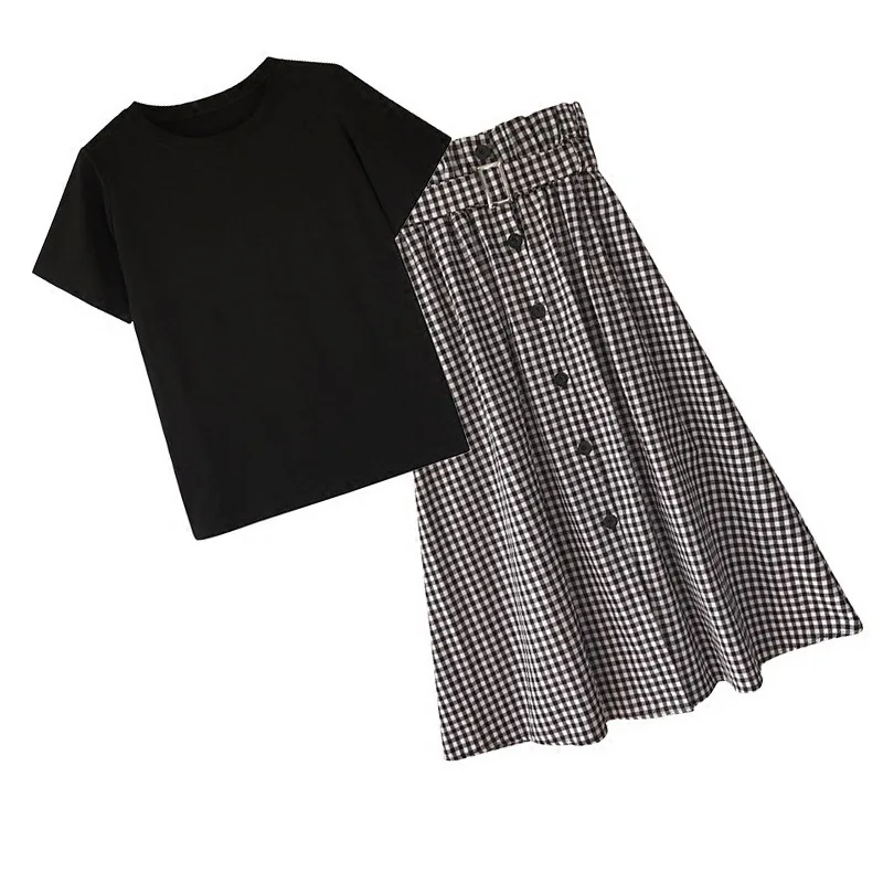 Большой размер 4XL Fat MM 2019 Лето Осень футболка + юбка с высокой талией женский комплект из 2 предметов Офисная Женская одежда
