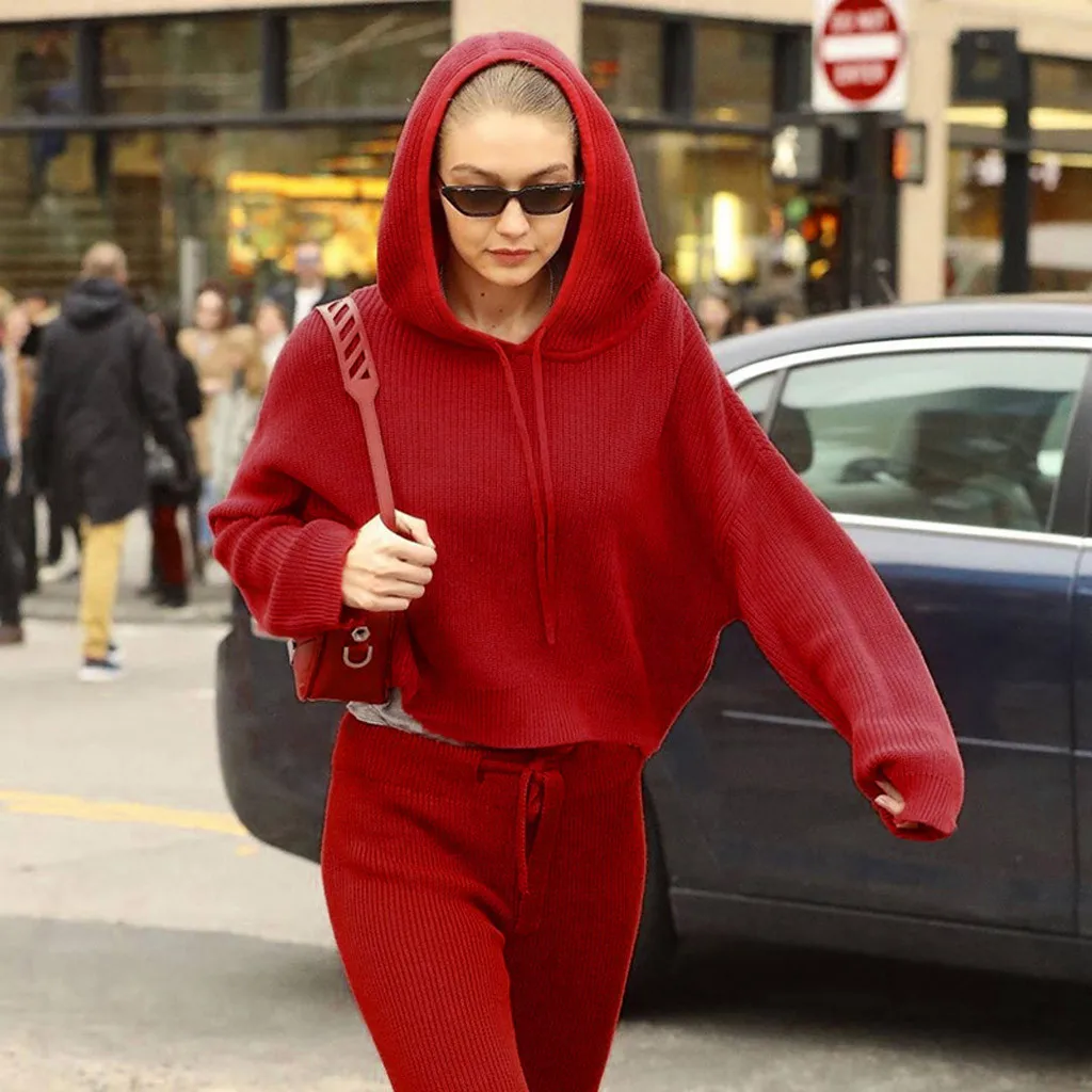 Модная осенне зимняя одежда Женские однотонные вязаные толстовки свитшот и