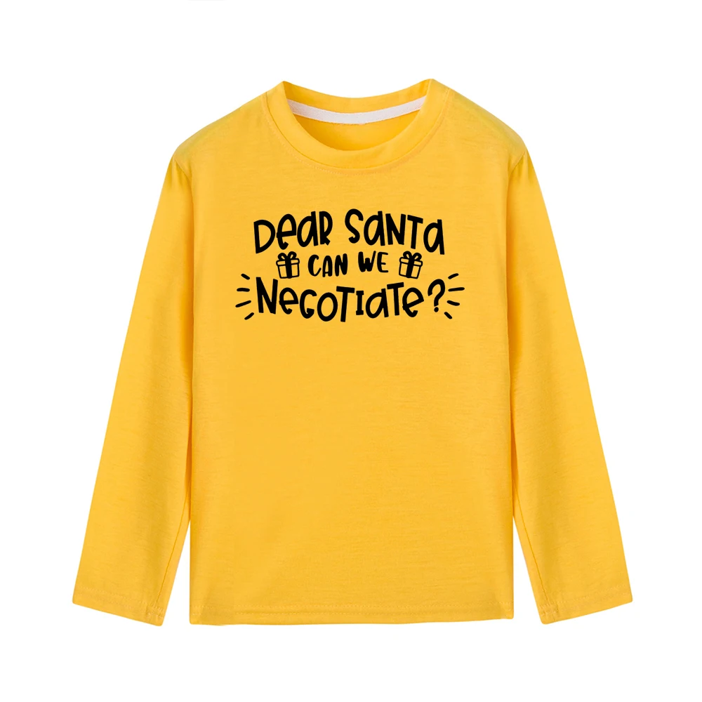 Детская одежда на Рождество дорогой Санта мы можем сделать переговоры с принтом Забавная детская одежда для мальчиков и девочек, футболка с длинными рукавами для детей ясельного возраста вечерние топы