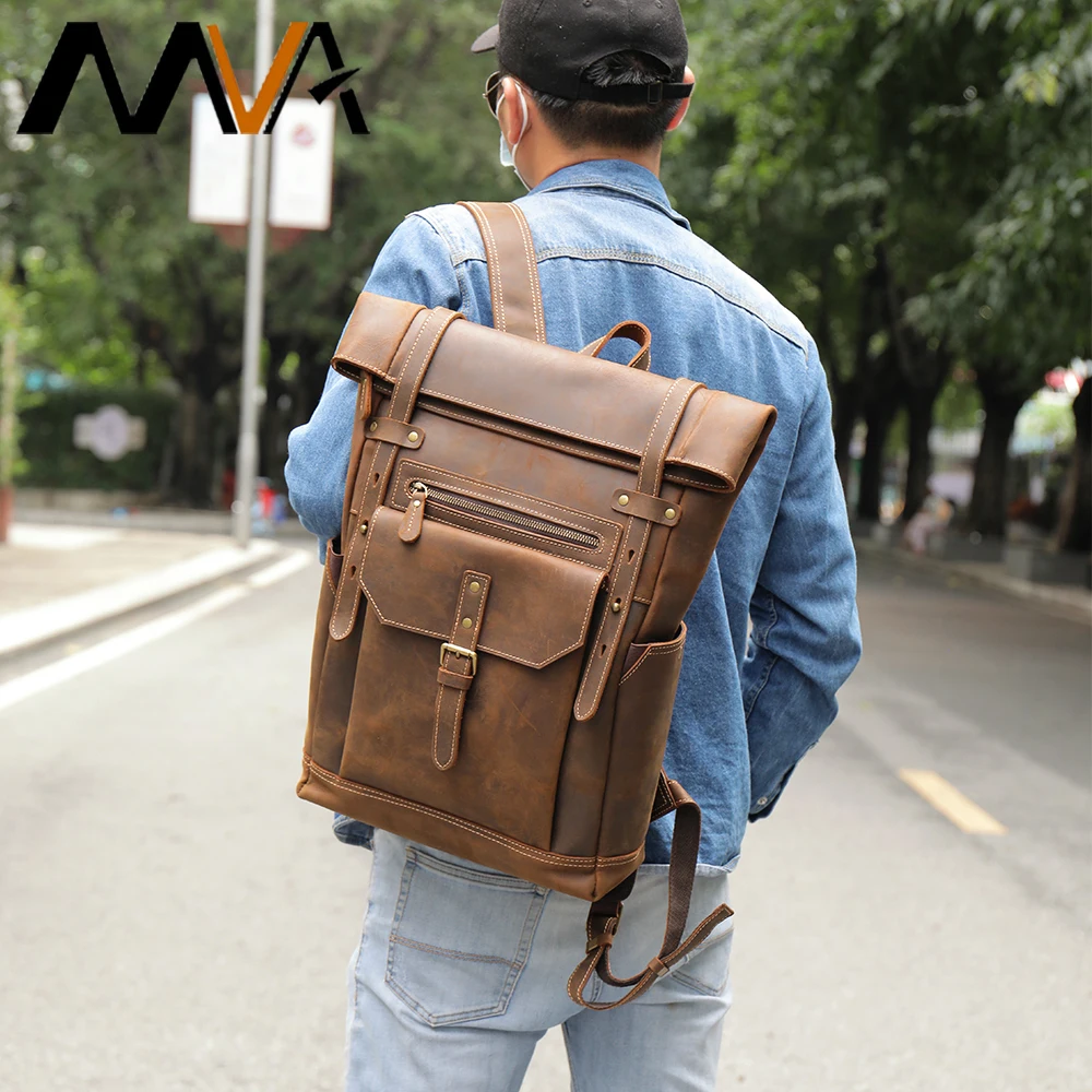 Sacrificio Aprendizaje Actualizar MVA-mochila Vintage de cuero para hombre, bolsa grande de viaje para  ordenador portátil de 15,6 pulgadas, 2035 - AliExpress Maletas y bolsas
