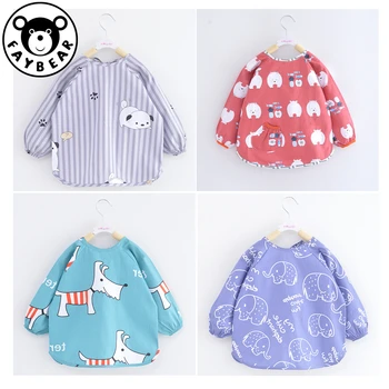 

Baby Bandana Bibs Cute Cartoon Baby Bibs Waterproof Infant Eating Children Drawing Long Sleeve Apron Baby Self Feeding Bib