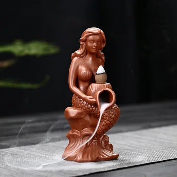 

Fashion Mermaid Backflow Incense Burner 2018 Newest Ceramic Crafts Cone Incense Base Home Decor Ornaments Desk Garden Decoration