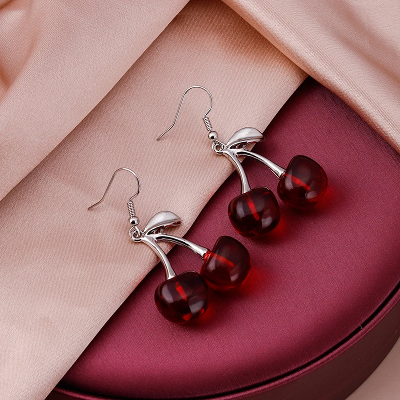 Simple Cute Fruit Cherry Drop Earrings for Women Girls Dangle Pendant Party Jewelry Femme Bijoux boucle d'oreille | Украшения и