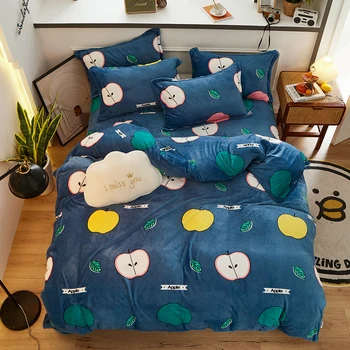 

New Arrival 3-5pcs Bedding Set include Duvet Cover set & Pillowshams Soft Cozy warm Flannel Lovely Printed Easy Care for Bed
