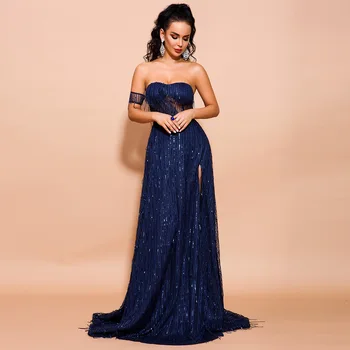 

2019 Dress Sexy Celebrity Backless Short One-Shoulder Women Slit Sequined Slash Neck Night Club Body con Party Dresses Wholesale