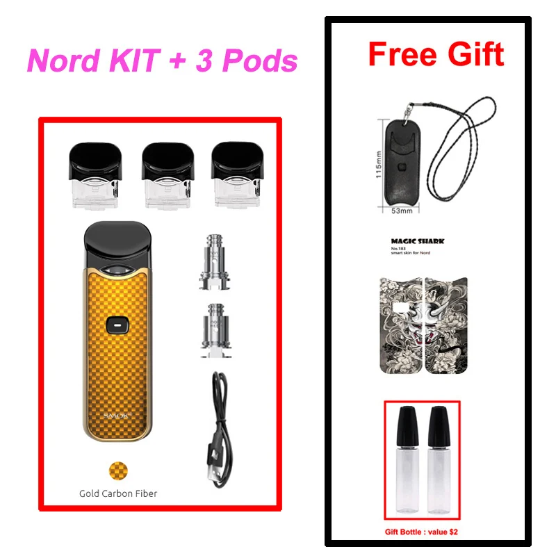 SMOK Nord Pod Vape ручка 1100 мАч батарея 3 мл Pod система сетка катушка электронная сигарета Pod Комплект Испаритель VS SMOK NOVO Minifit - Цвет: Gold Carbon Fiber