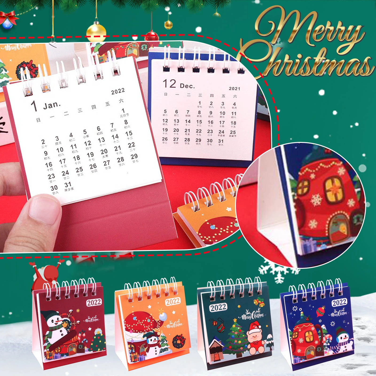 2022 Simple Christmas Mini Desktop Paper Simple Calendar Dual Daily Scheduler Table Planner Yearly Agenda Organizer Dropshipping|Advent Calendars| - Aliexpress