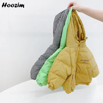 

Winter White Duck Down Jacket Boys 3-9 Years Fashion Mint Green Hooded Plaid Outerwear Kids Beauty Yellow Letter Coat For Girls
