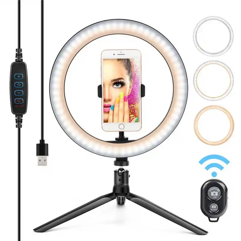 anillo de luz led universal para selfie lampara de anillo regulable de 22cm para telefono movil con tripodes de mesa para youtube video en vivo y