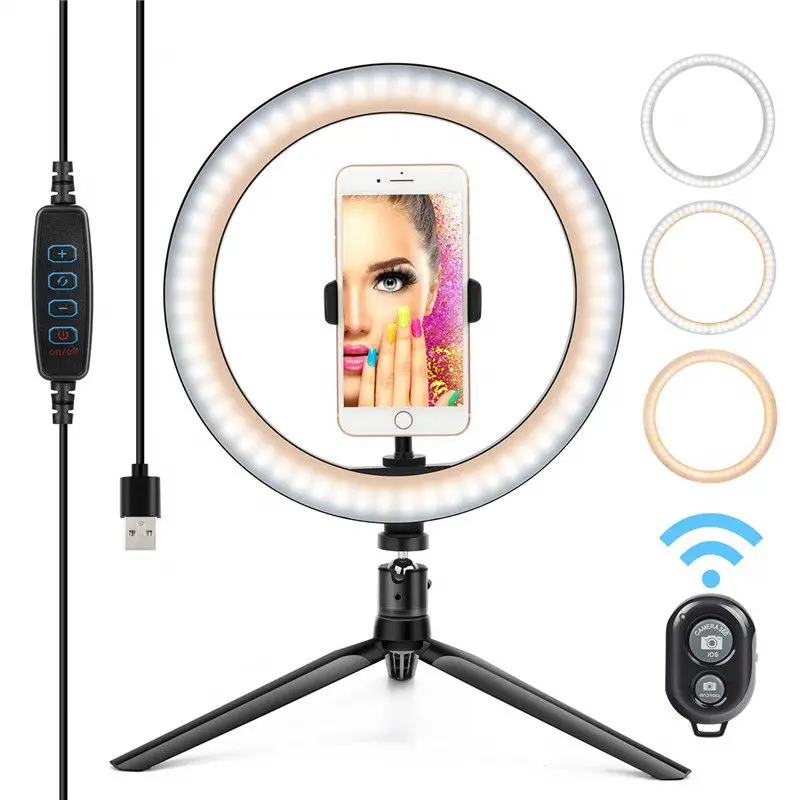 

Universal LED Selfie Ring Light 22cm Dimmable Makeup LED Phone Ring Lamp with Table Tripods for YouTube Live Video Makeup