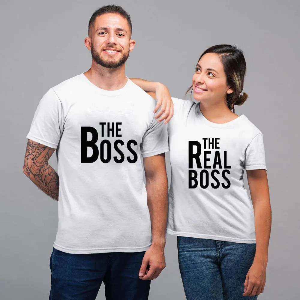 The Boss The Real Boss, футболка для пары, смешная, 90 s, унисекс, подходящая парная футболка, повседневная, женская, на День святого Валентина, Подарочная футболка, топ