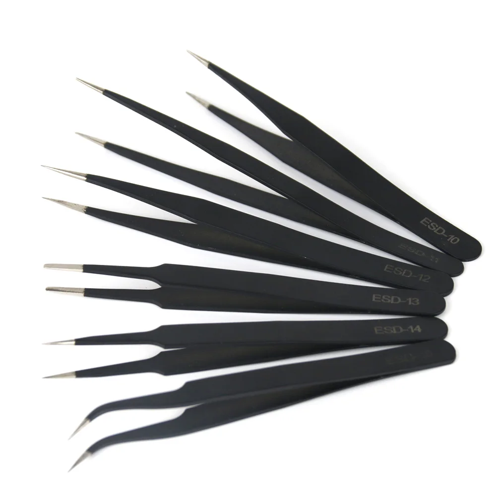 Description Picture 2 of itemAnti-static ESD 10-15 Stainless Steel Tweezers Maintenance Tools Industrial Precision Curved Straight Tweezers BGA Repair Tools