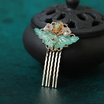 

Vintage Gold Color Pearl Flower Headpiece Wedding Bridal Hair Accessories Butterfly Wings Hair Combs Pins Jewelry for Women Gift
