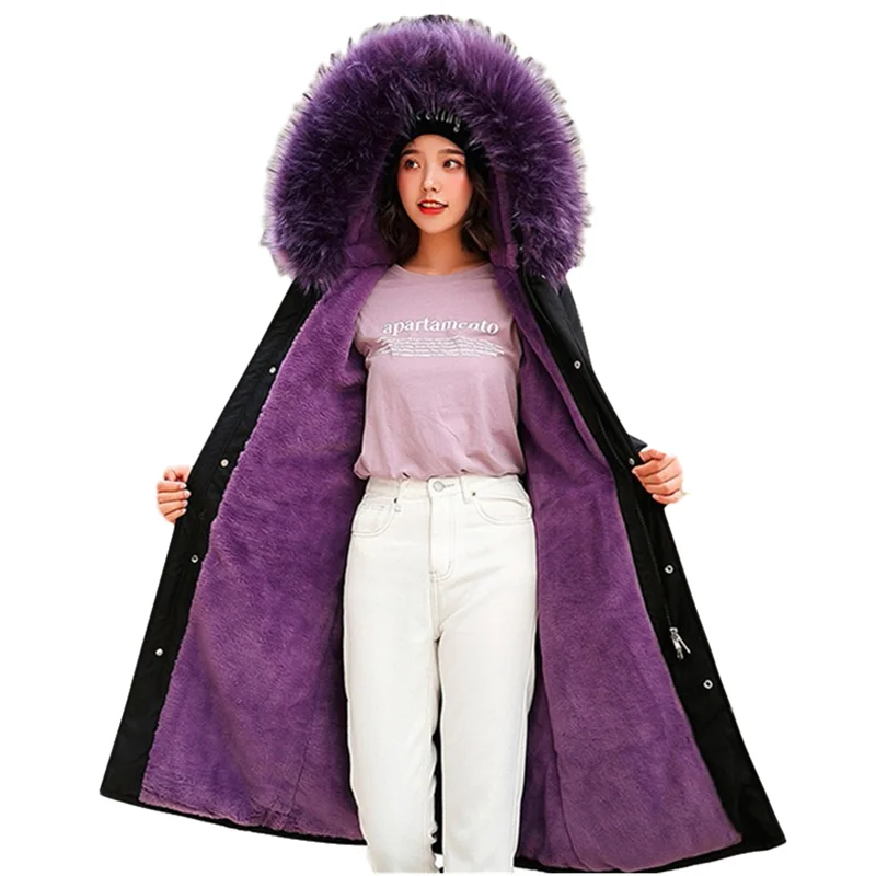 Большие размеры, XL-3XL, женские зимние парки, пуховая хлопковая куртка с меховым воротником, с капюшоном, утепленная длинная куртка с хлопковой подкладкой, большие размеры