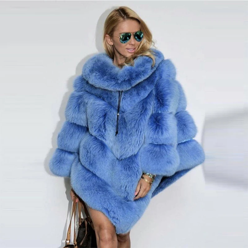 Furealux натуральный мех пальто для женщин накидка пончо свадебная одежда Полный Пелт натуральный мех накидка зима белый натуральный Лисий мех шаль Лидер продаж - Цвет: blue