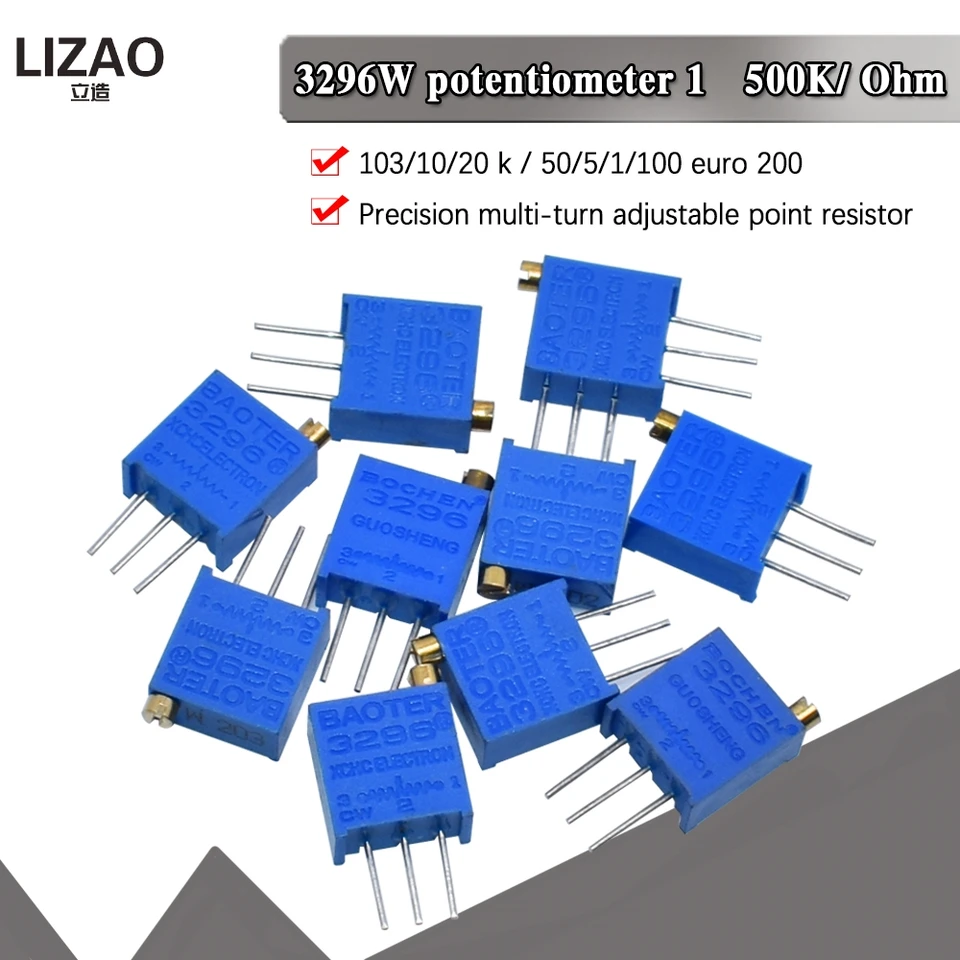 10x 3296W Trimmer Potentiometer – 1M Ohm, Multiturn, Einstellbar, ±10% Toleranz, 0,25W, Für Präzise Elektronik