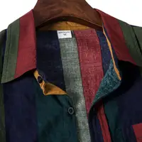 2021 Men Shirts Cotton Linen Button Down Summer Long Sleeve Casual Loose Blouse Color Matching Hawaiian Holiday Shirts - Image 5