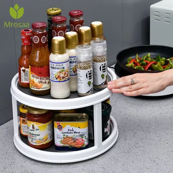 

Rotatable Non-Slip Desktop Kitchen Storage Tray Multifunction Plastic Seasoning Box Organizer Spice Bottle Cosmetics Makeup Rack