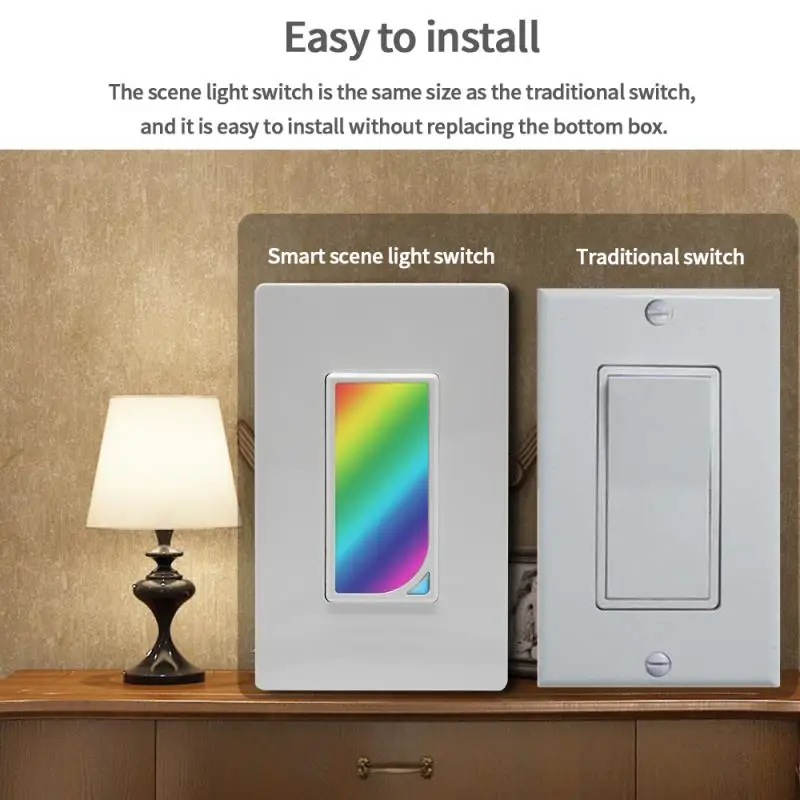 Wifi Smart Switch Home Light Dimmer Switch LED RGB Scene 1200 Colors Light Switch Compatible with Smart Life Tuya Google Alexa