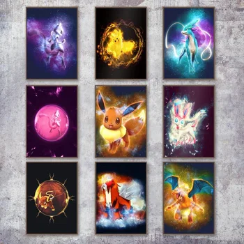 

Pokemon Poster Pikachu Cartoon Canvas Painting Print Wall Artwork Nordic Style Modular Picture Bedroom Home Decoration No Frame