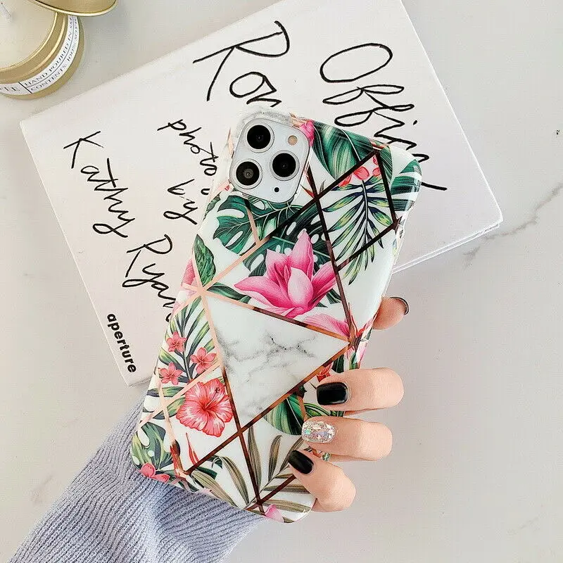Для iPhone 11 Pro Max XS Max XR X 7 8 6 6s Plus роскошное покрытие в виде цветка мраморный мягкий Siliocne задний бампер чехол для телефона крышка - Цвет: 2