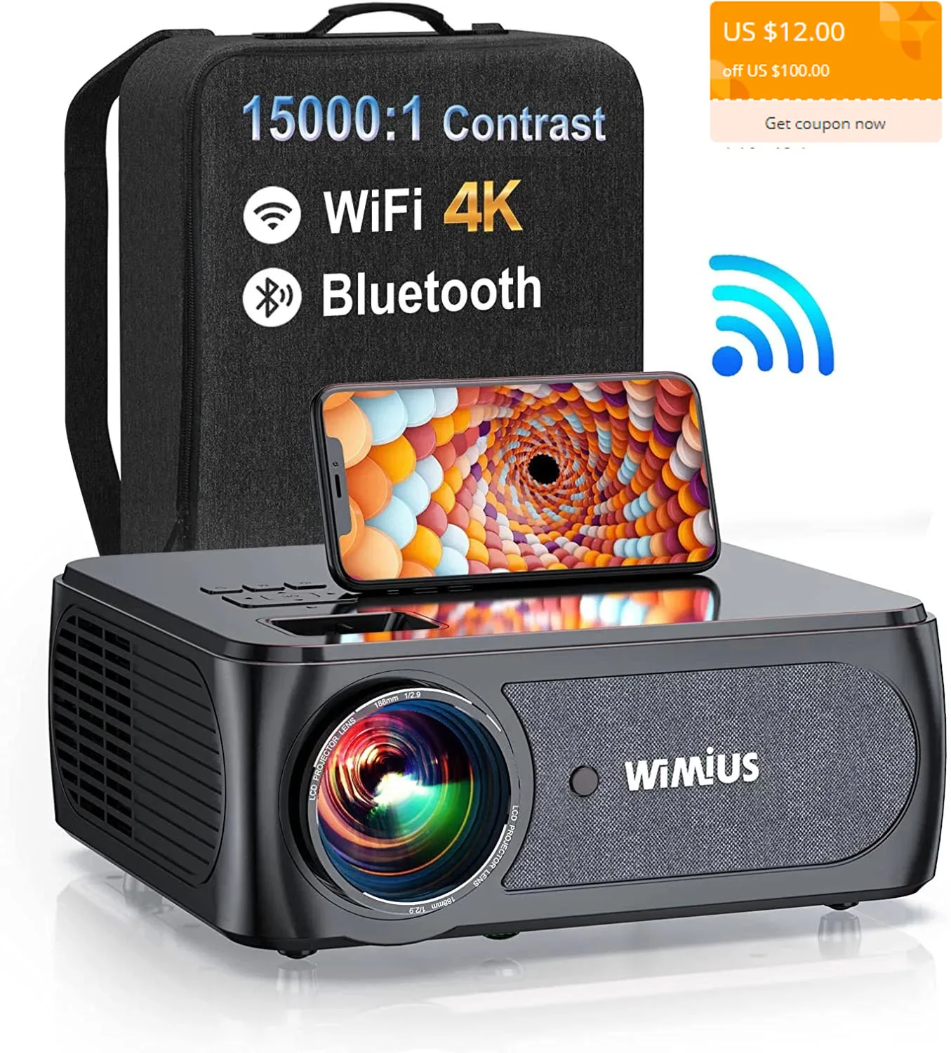 WIMIUS 4K Projector 5G WiFi Bluetooth Full HD Support Native 1080P 15000 Contrast 4P/4D Keystone Outdoor Video Projector K8 - ANKUX Tech Co., Ltd