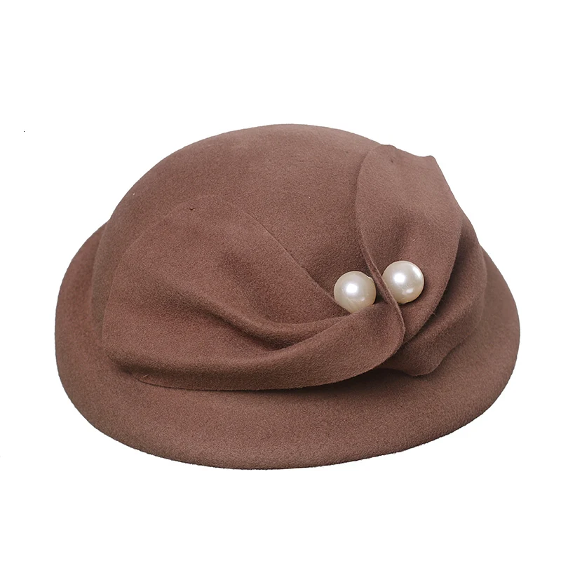 

Fascinators Ladies' Felt Pillbox Hat 100% Australian Wool Felt Hats Women Vintage Fedora Bow Pearls Beret Cap for Party Church