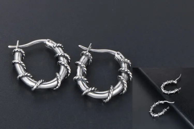 个性藤条耳环 时尚简约女生钛钢耳环耳饰 (2)