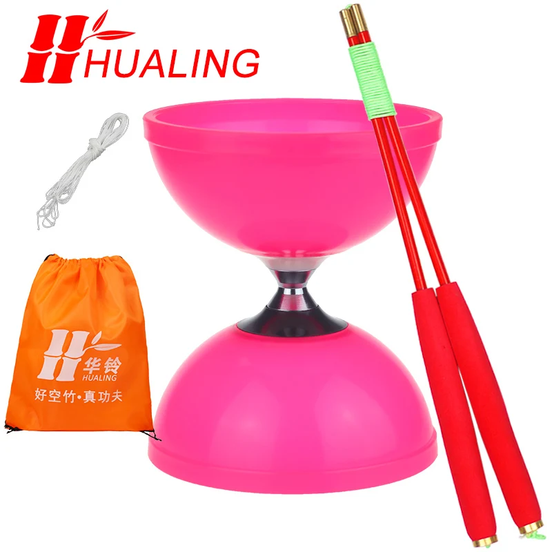 10 цветов Diabolo подшипник игрушки профессиональный набор Diabolo упаковка с веревкой мешок Китай - Цвет: Pink