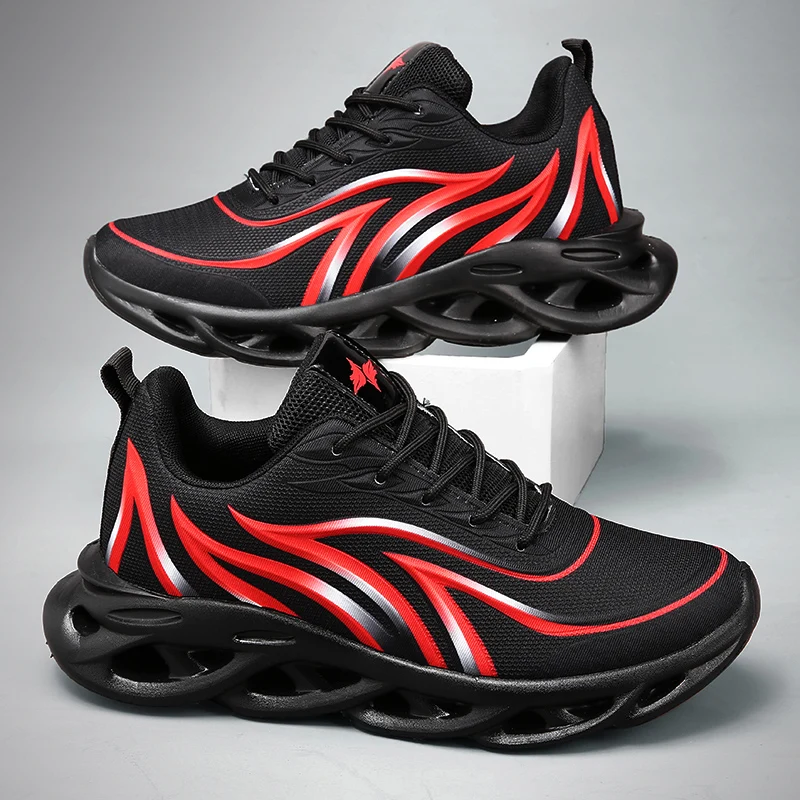 Марка vesonal кроссовки с дышащей сеткой мужская повседневная обувь супер легкая обувь для бега весна осень Нескользящая мужская обувь - Цвет: Black Red Shoes