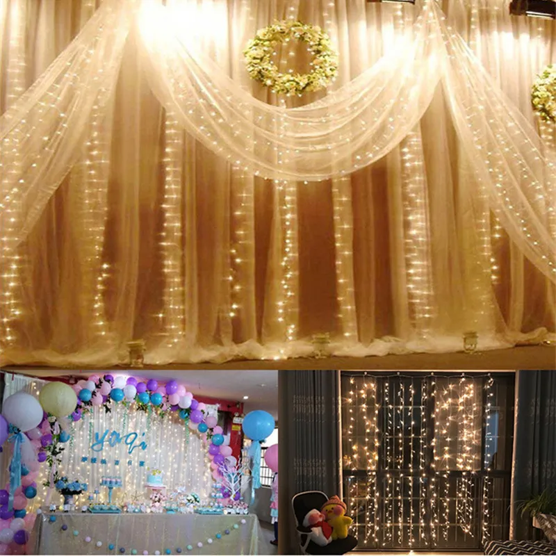 600/300 LED Window Curtain String Light Wedding Party Home Garden Bedroom Outdoor Indoor Wall Decorations