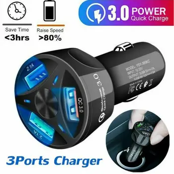 

3 Port USB Car Charger Adapter LED Display 3.0 Fast Charging for IOS Android XR657