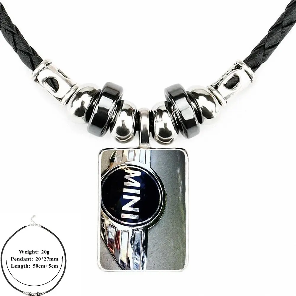 Мини Cooper логотип стеклянная ожерелье с кабошоном винтажная черная кожаная подвеска-бусы ожерелье женские ювелирные изделия для мужчин женщин подарок