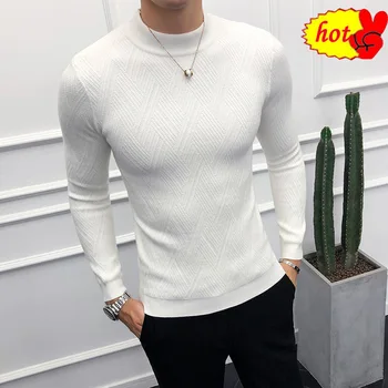 

Warm Sweater Winter Men Turtleneck Mens Pullover Solid Color Casual Slim Fit Pullovers Tops Knitted Men Sweaters
