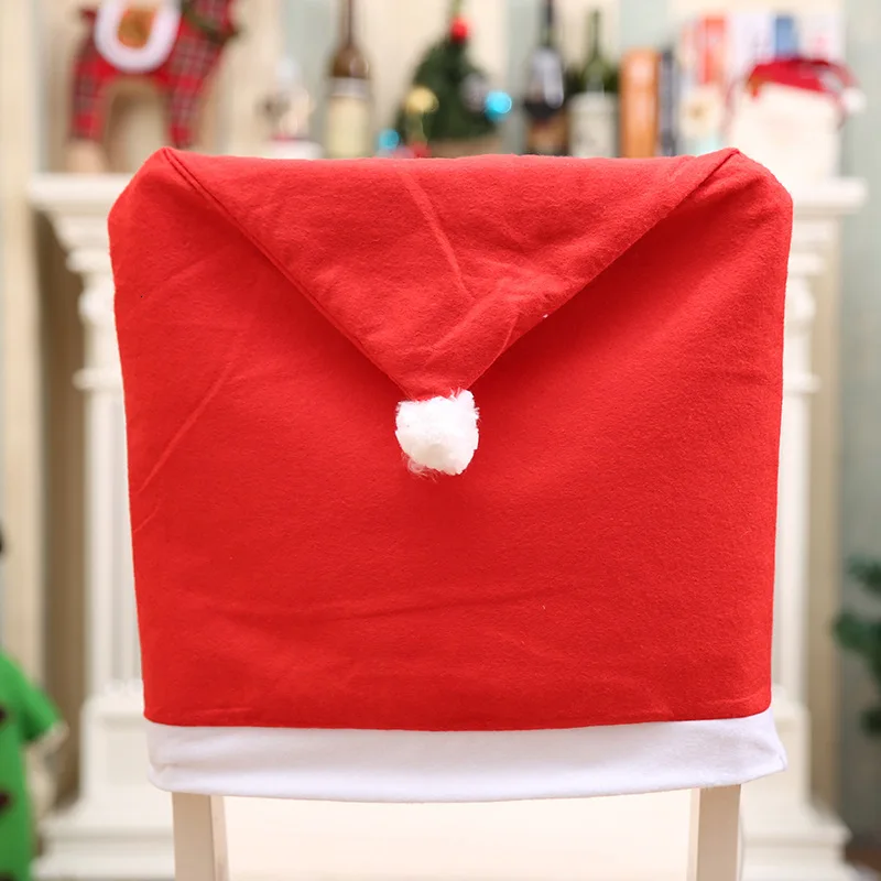 4 шт./партия, рождественские стулья Санта-Клауса, крышка, красная шляпа, чехлы для стульев, Рождественский нетканый Набор для украшения стола
