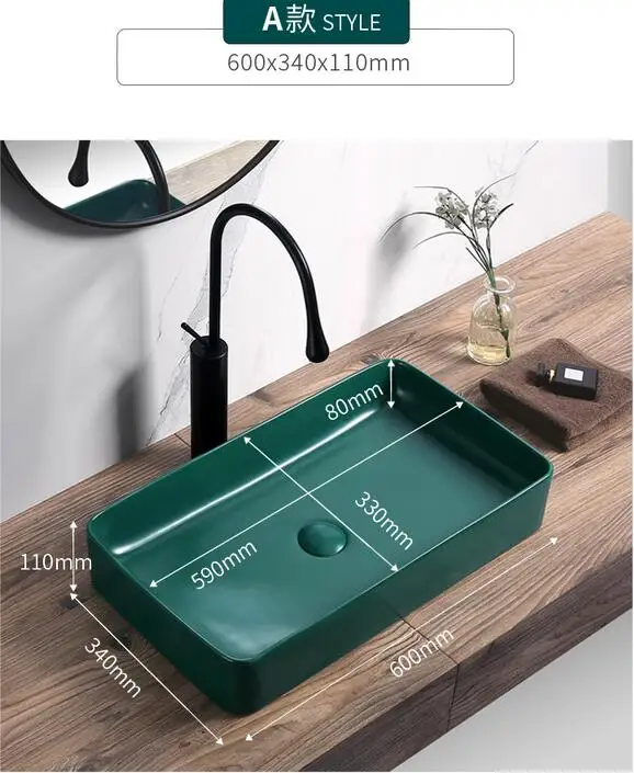 Современный матовый зеленый Умывальник с дренажерами прямоугольная настольная керамическая раковина для ванной комнаты товары для дома арт сосуд
